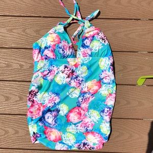 Pink Blush maternity floral tankini TOP small